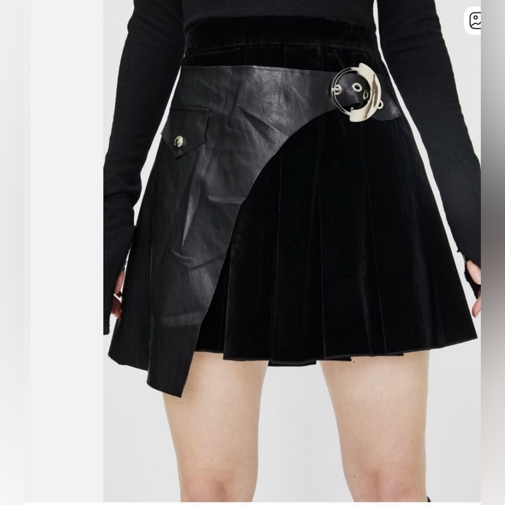 Punk Rave Split Faux Leather Layered Buckle Detail Skirt Crushed Velvet XS